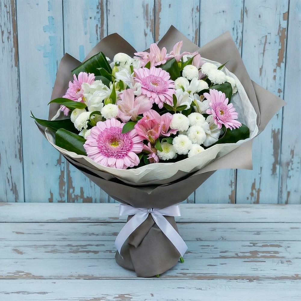 Букет цветов из: Герберы, Альстромерии и Хризантемы в Троицкой Республики Ингушетия